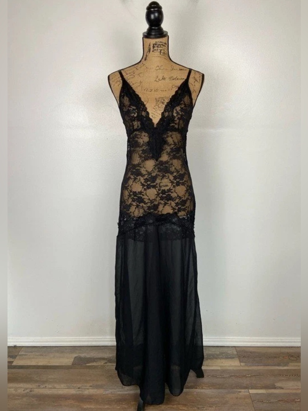 NWT Dreamgirl sheer black lace maxi gown lingerie, size XL